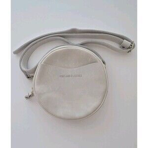 Portland Leather Goods Small Circle Crossbody Bag Purse Bone 7 Inch White Cream